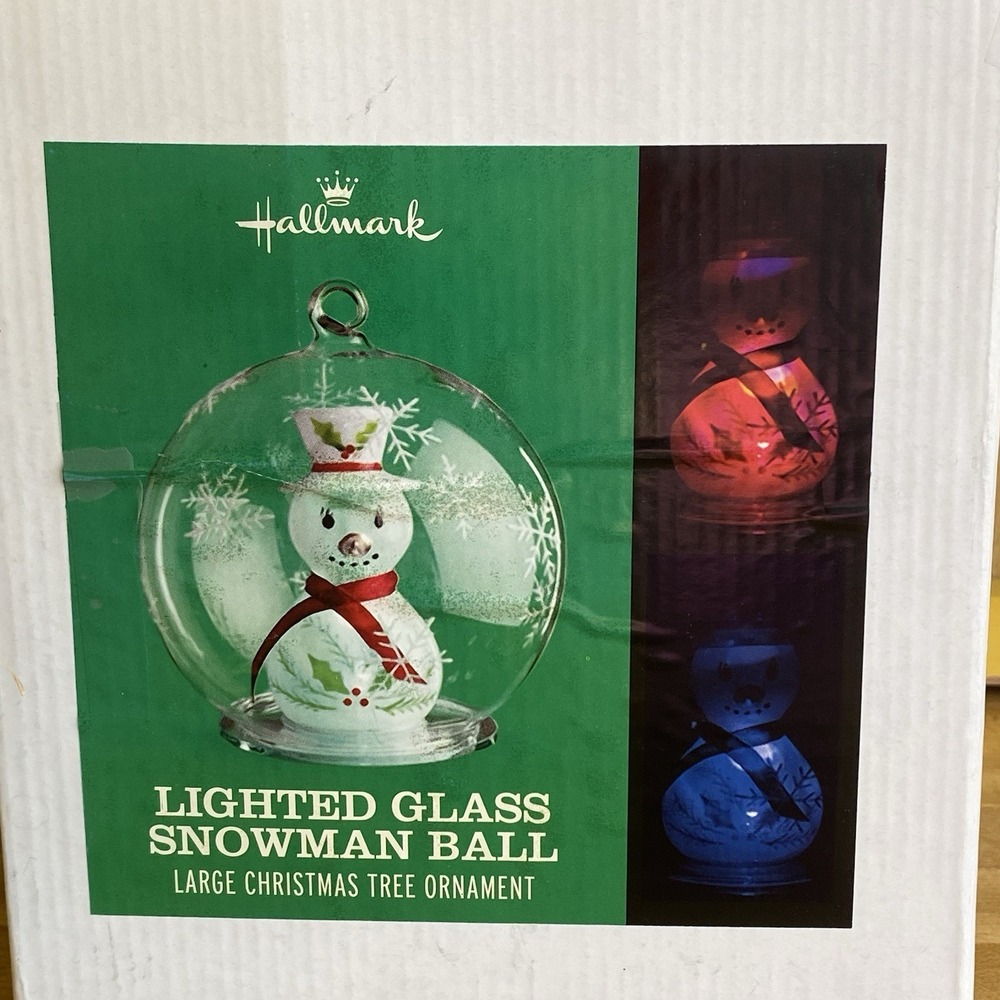 Hallmark Keepsake Christmas Ornament New Lighted Glass Snowman Changing Colors